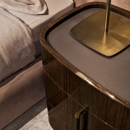 Walnut Veneered Designer Italian Bedside Cabinet With Drawers