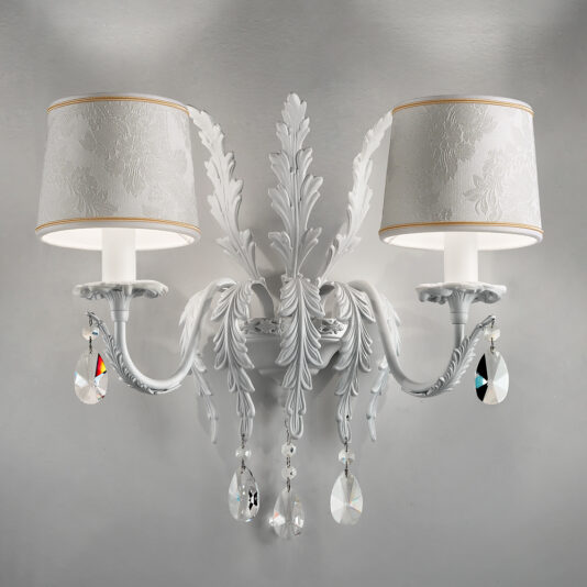 White Acanthus Leaf Swarovski Crystal Double Wall Light