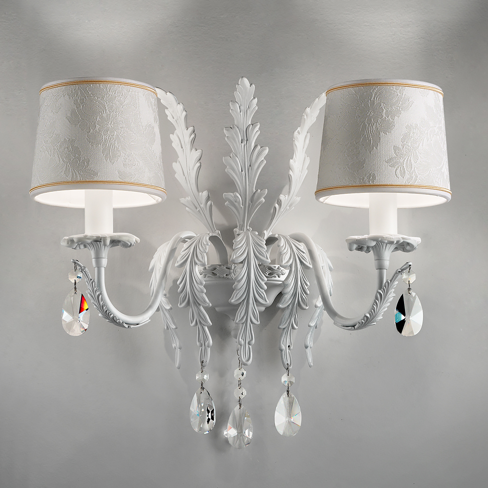 White Acanthus Leaf Crystal Double Wall Light