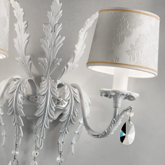 White Acanthus Leaf Swarovski Crystal Double Wall Light