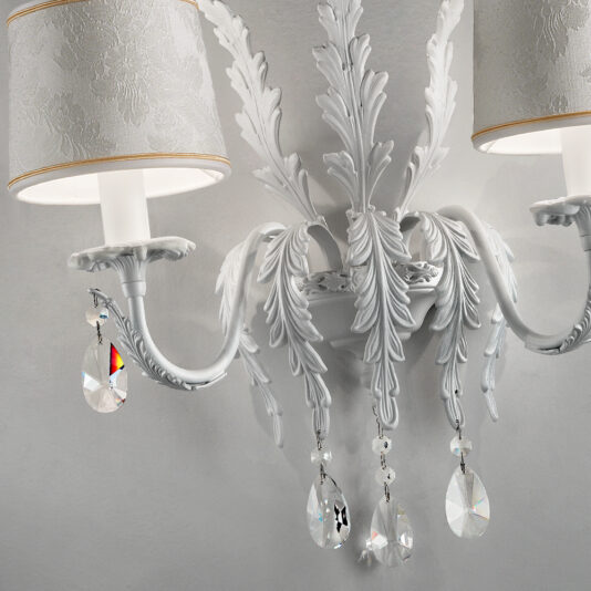 White Acanthus Leaf Swarovski Crystal Double Wall Light