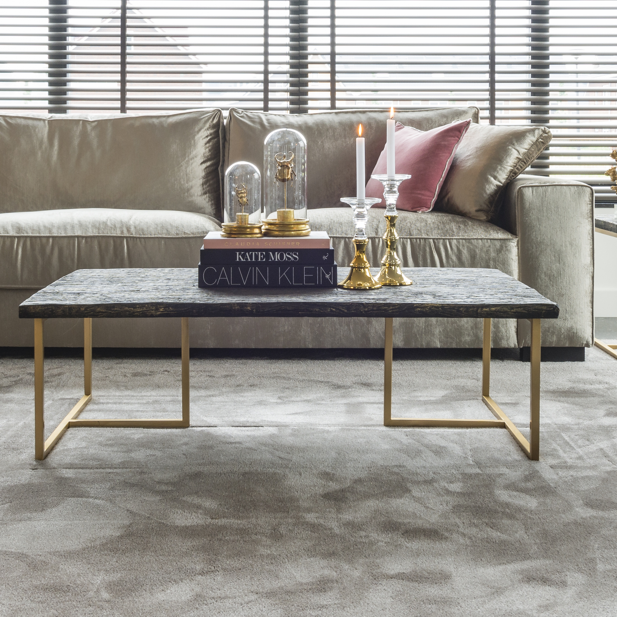 Contemporary Black And Gold Finish Coffee Table