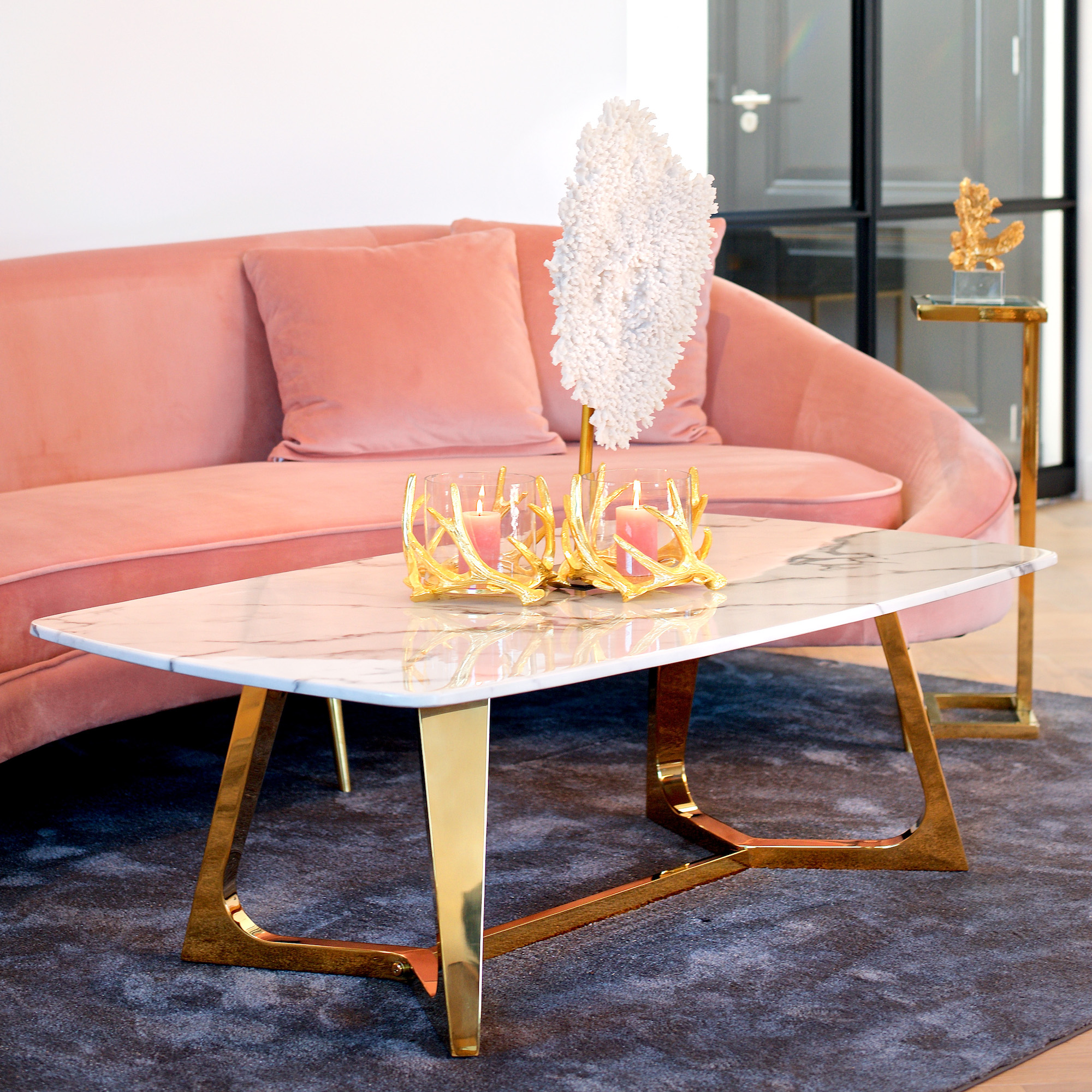 Contemporary Faux Marble And Gold Finish Coffee Table