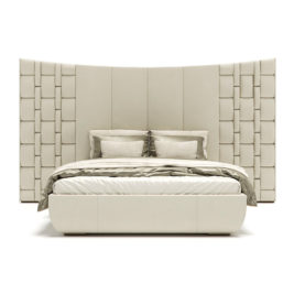 Contemporary Italian Bed With Large Luxury Leather Headboard
