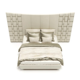Contemporary Italian Bed With Large Luxury Leather Headboard