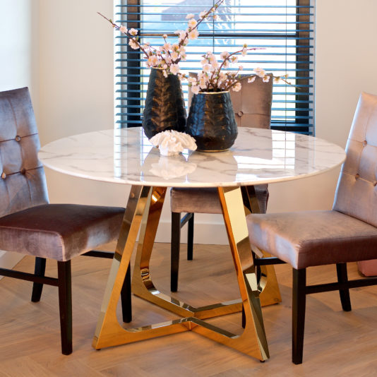 Contemporary Round Faux Marble And Gold Finish Dining Table