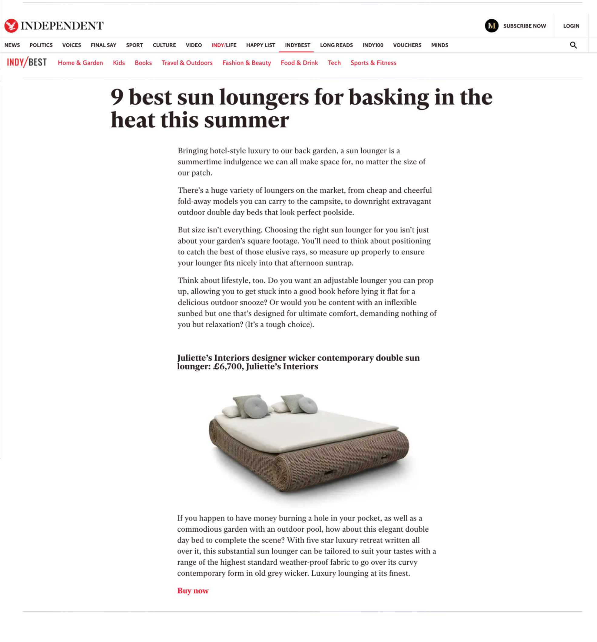 As seen in, sun lounger press cutting, the independent