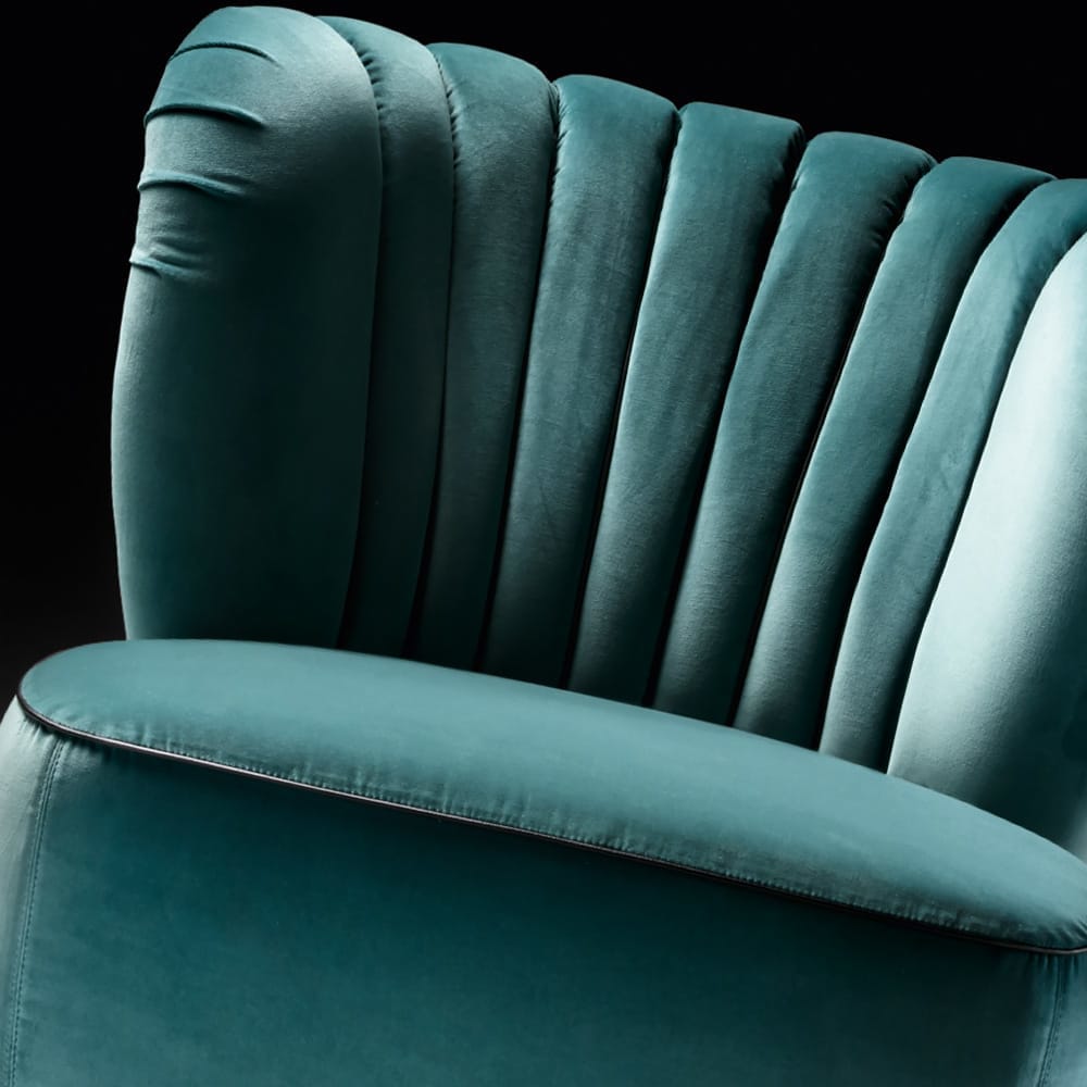 interior design trends 2020, teal velvet scallop back chair