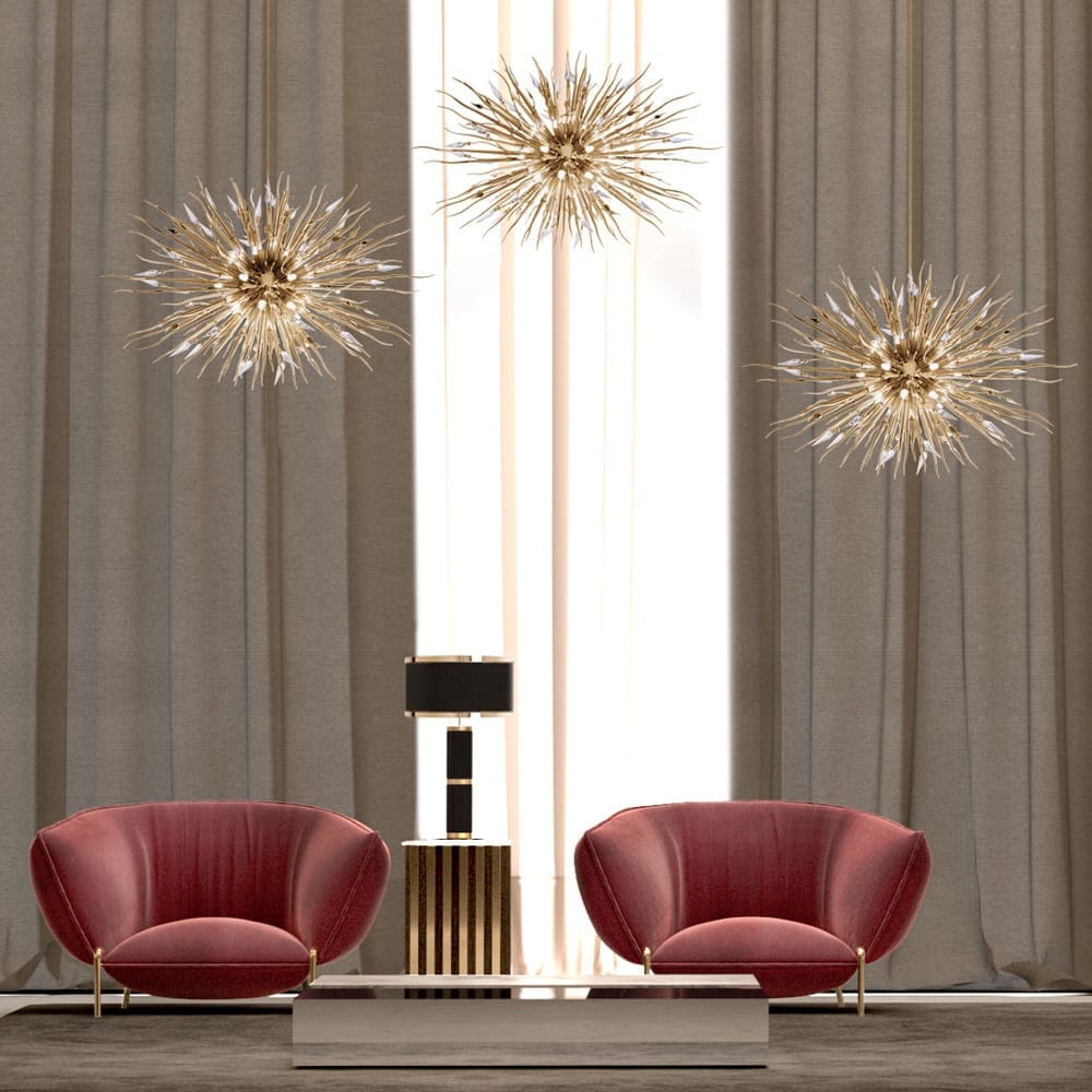 lighting trends 2020, contemporary starburst free form chandelier with Swarovski crystals