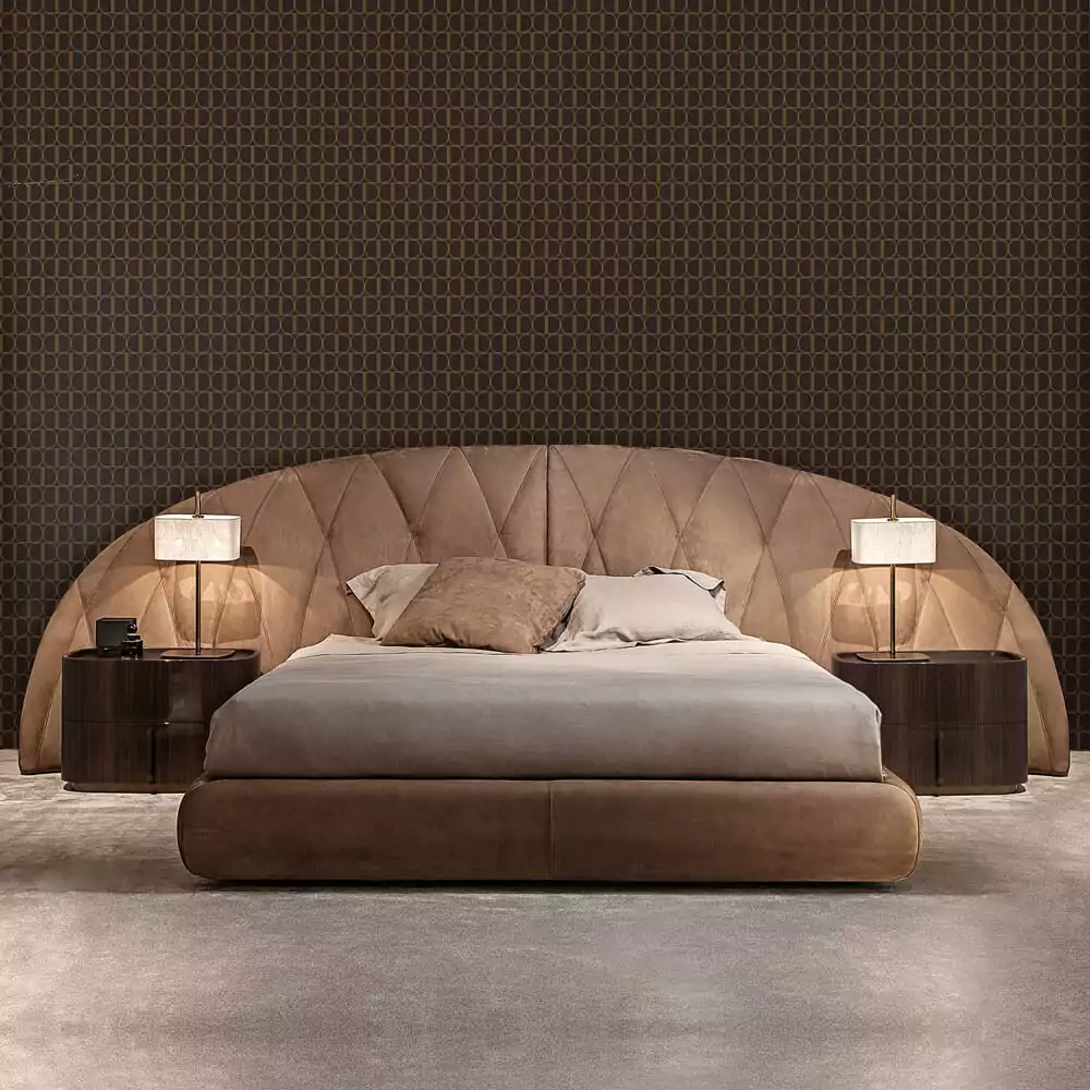 new arrivals, modern designer bed, velvet curved headboard