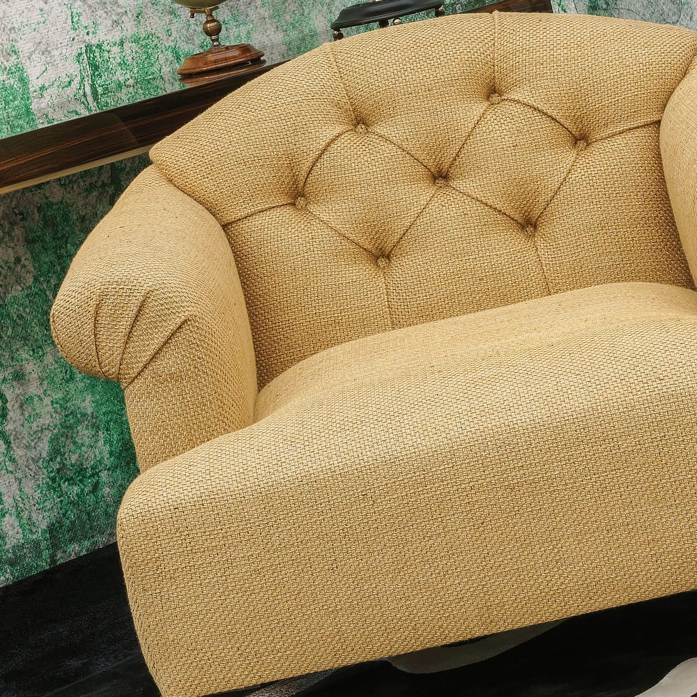interior design trends 2020, soft yellow linen armchair
