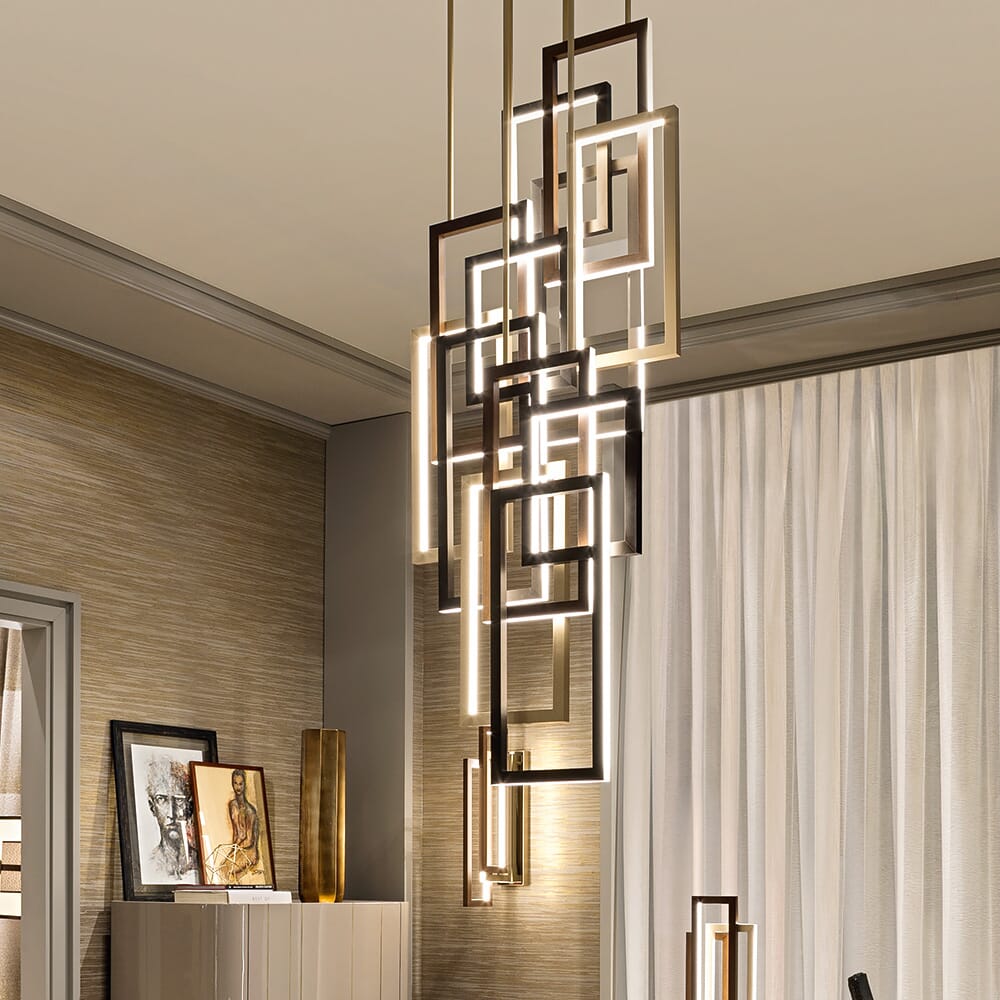 interior design trends 2020, modern vertical geometric chandelier