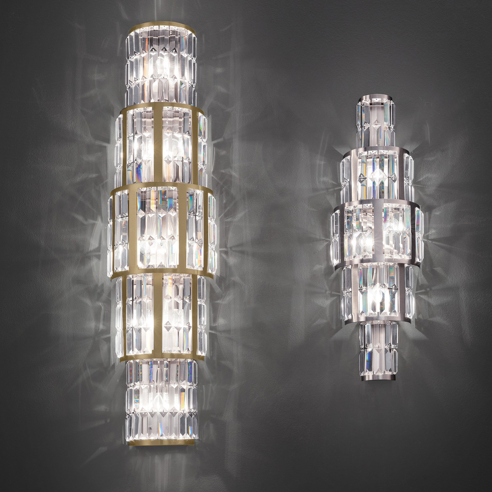 Italian Designer Wall Light With Faceted Crystal Pendants