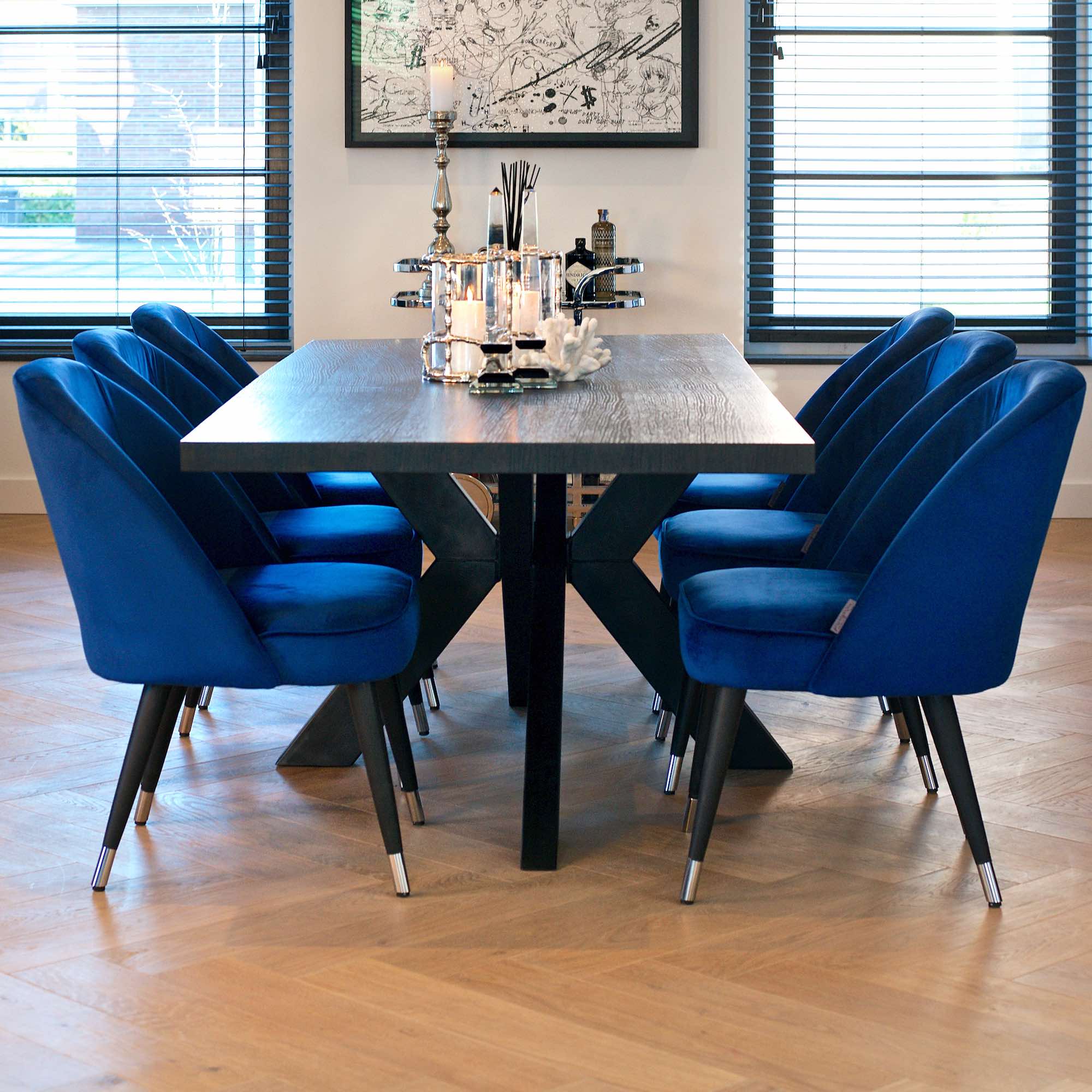 Blue Velvet Dining Chair Juliettes, Blue Velvet Dining Room Table Chairs