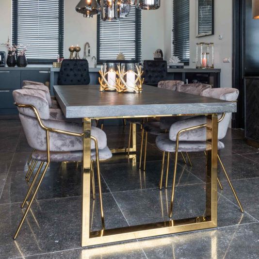 Contemporary Black Oak And Gold Finish Dining Table