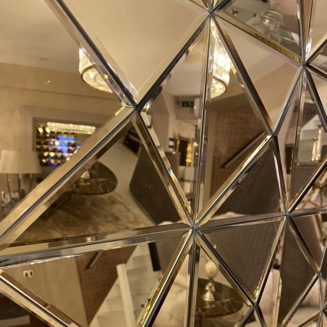 Contemporary Square Geometric Gold Glass Mirror