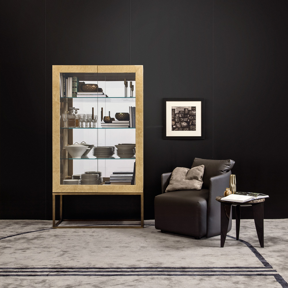 Designer Italian Burl Veneer Display Cabinet