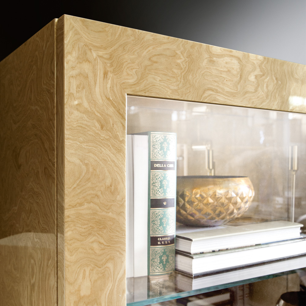 Designer Italian Burl Veneer Display Cabinet