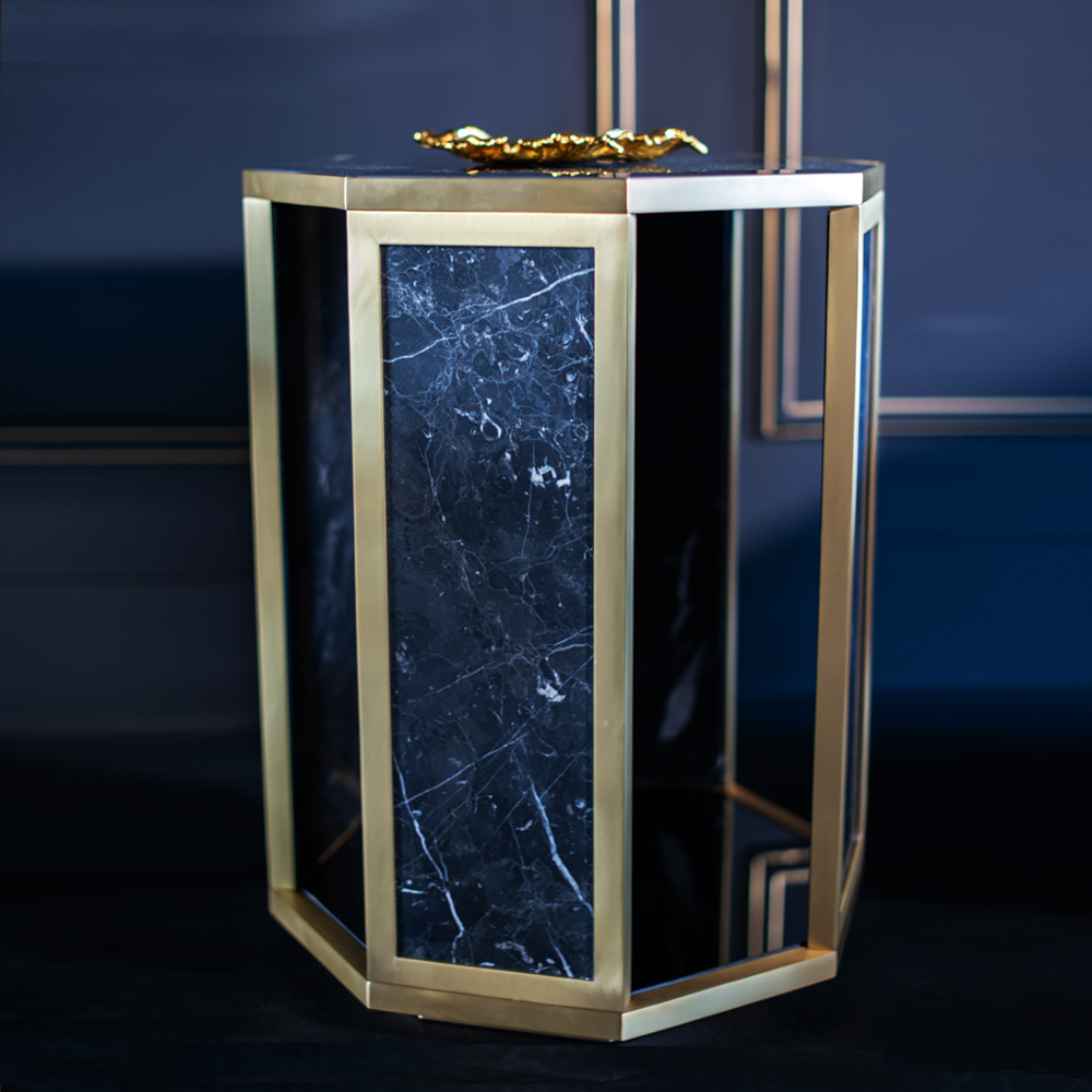 Designer Marble And Brass Octagonal Side Table