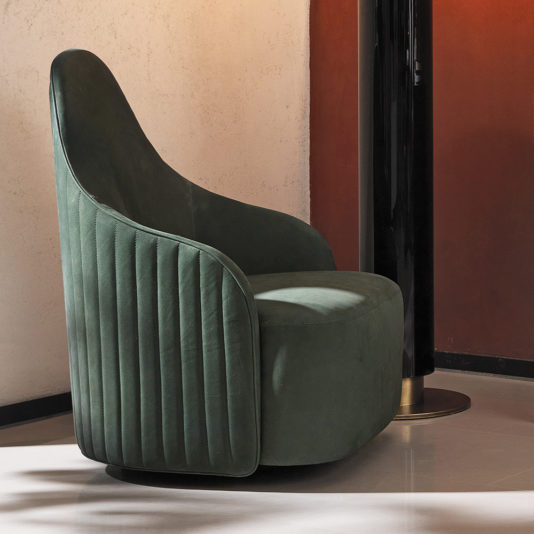 Italian Designer Nubuck High Backed Swivel Armchair
