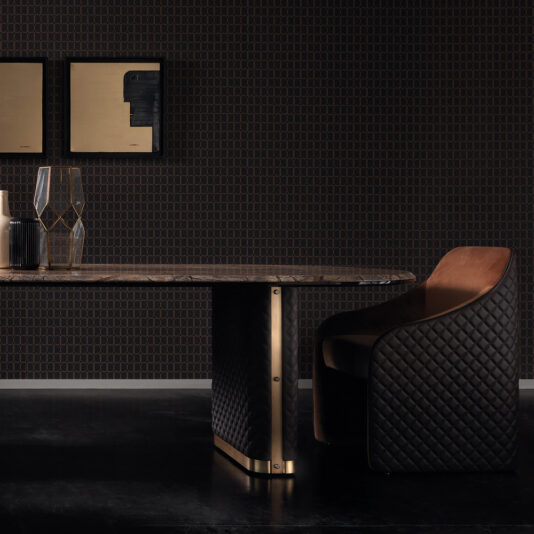 Italian Quilted Leather Modern Designer Marble Dining Table Set