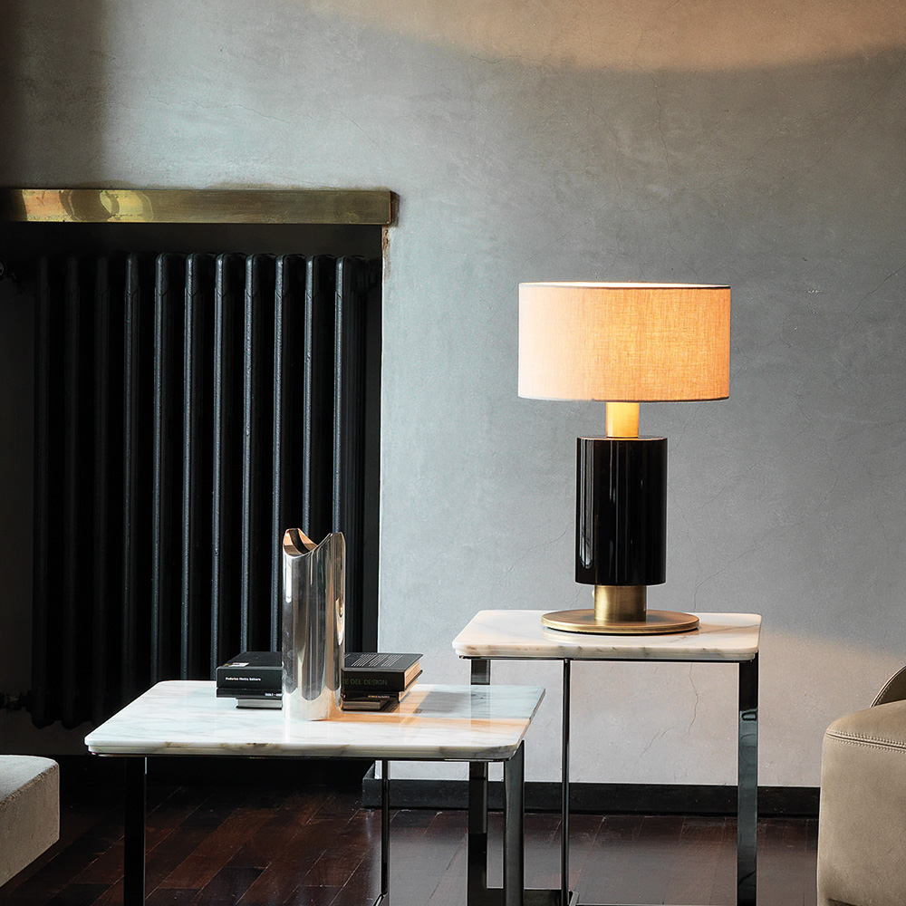 Luxury Italian Burnished Brass And Ebony Veneer Table Lamp