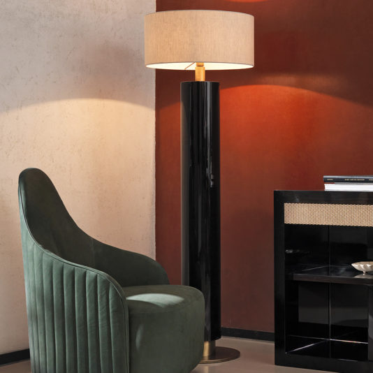 Luxury Italian Burnished Brass And Ebony Veneer Floor Lamp