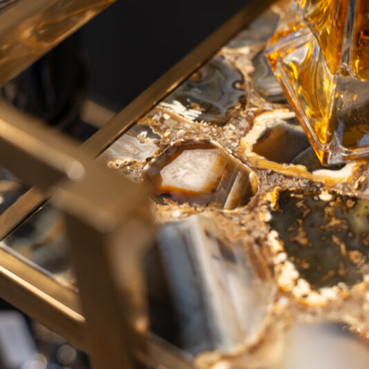 Modern Agate Stone Drinks Trolley In A Gold Finish Modern Agate Stone Drinks Trolley In A Gold Finish