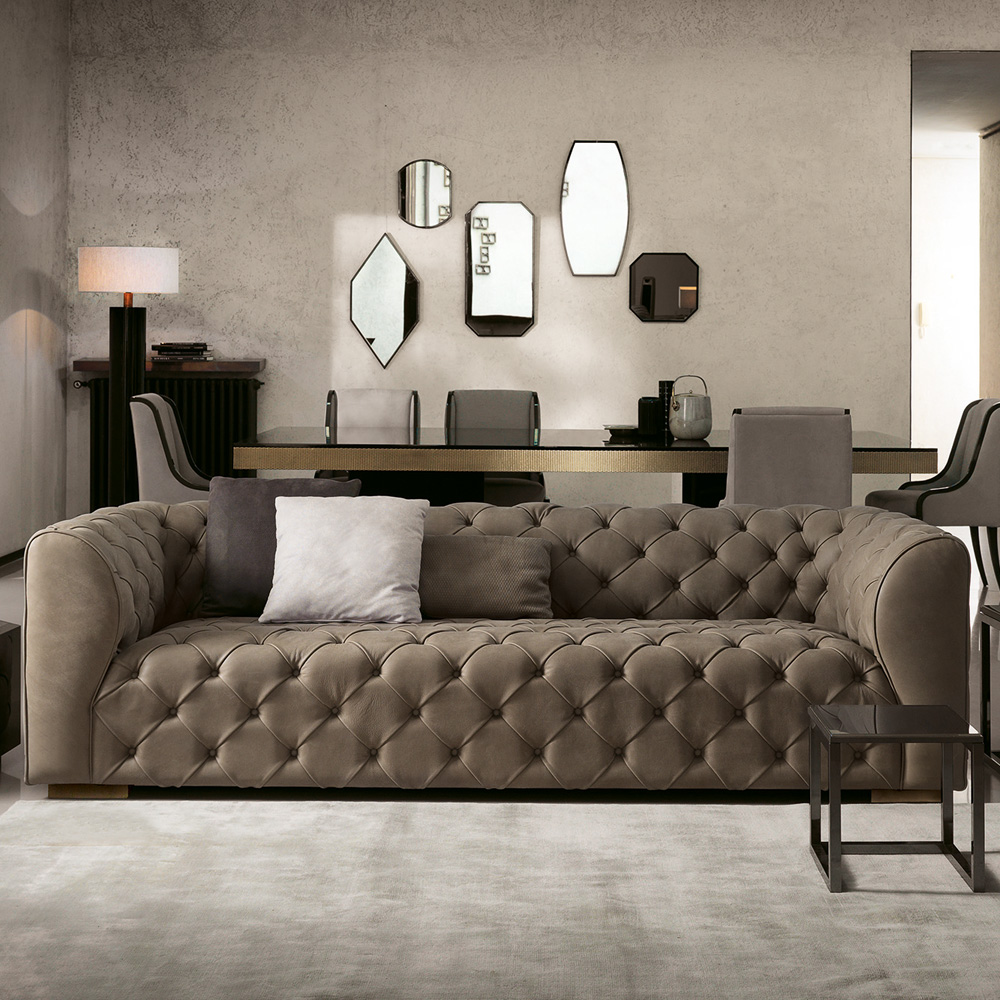 Modern Button Upholstered Suede Leather Designer Sofa