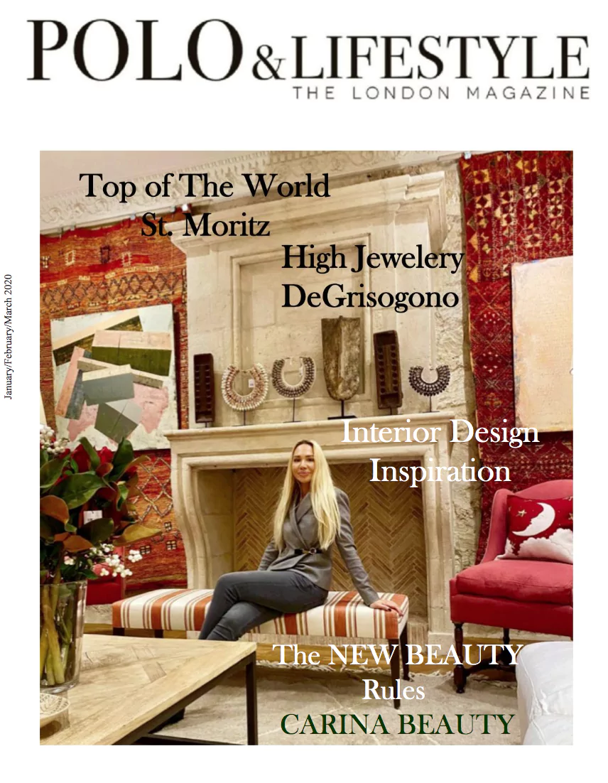A woman sits on a bench in front of a fireplace adorned with art and colorful textiles, offering interior design inspiration. The lifestyle magazine cover showcases St. Moritz, high jewelry, and beauty rules. A woman sits on a bench in front of a fireplace adorned with art and colorful textiles, offering interior design inspiration. The lifestyle magazine cover showcases St. Moritz, high jewelry, and beauty rules.