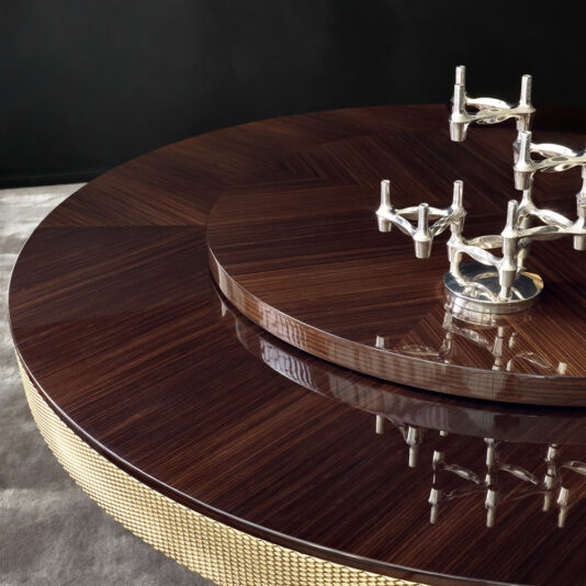 Round Walnut Veneer Italian Designer Dining Set Round Walnut Veneer Italian Designer Dining Set