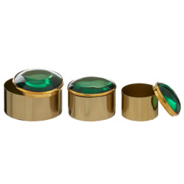 Set Of 3 Gold And Green Trinket Boxes