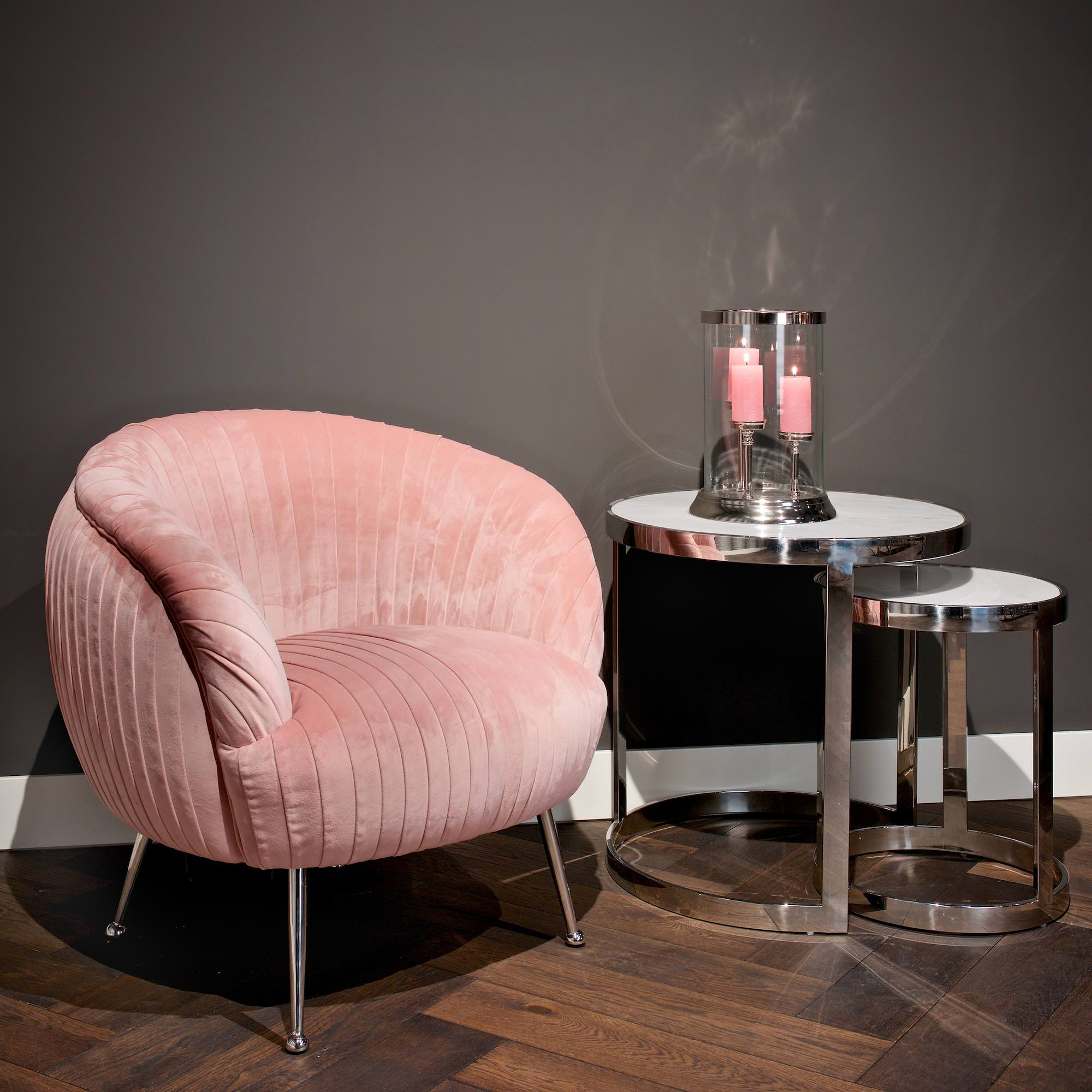 Curved Pleated Pink Velvet Tub Chair