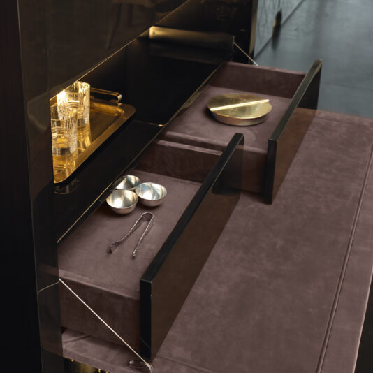 Ebony And Quilted Nubuck Italian Designer Drinks Cabinet