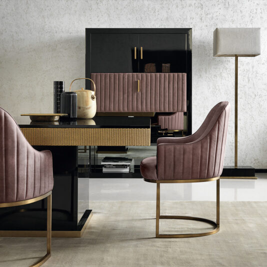 Ebony And Quilted Nubuck Italian Designer Drinks Cabinet