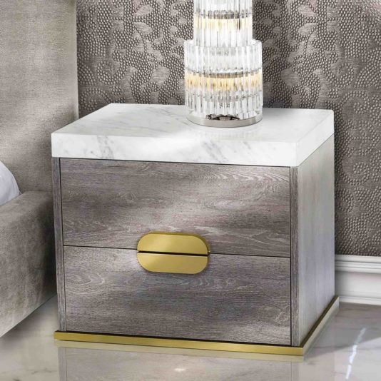 Italian Designer Oak Veneer Modern Bedside Cabinet