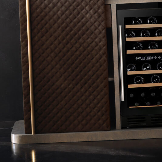Italian Designer Quilted Nubuck Drinks Cabinet