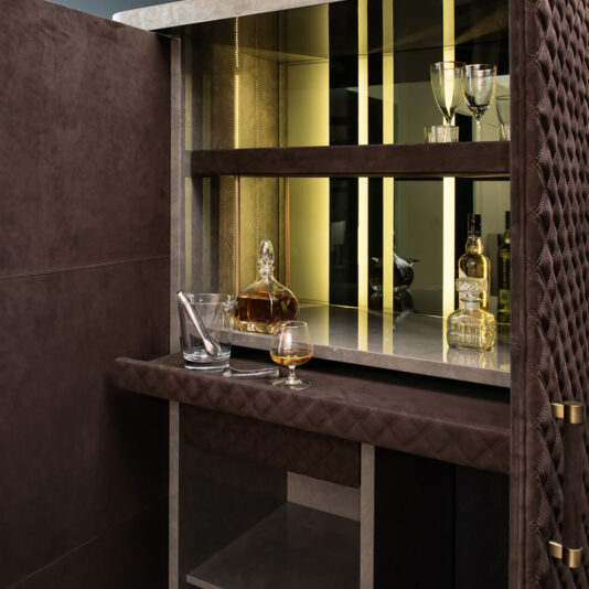 Italian Designer Quilted Nubuck Drinks Cabinet