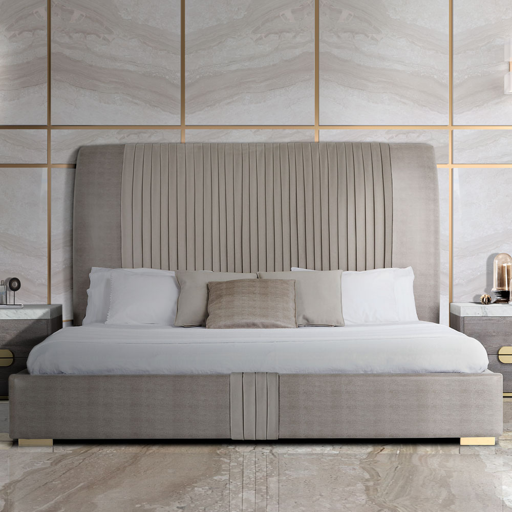 Luxury Italian Pleat Design Upholstered Bed