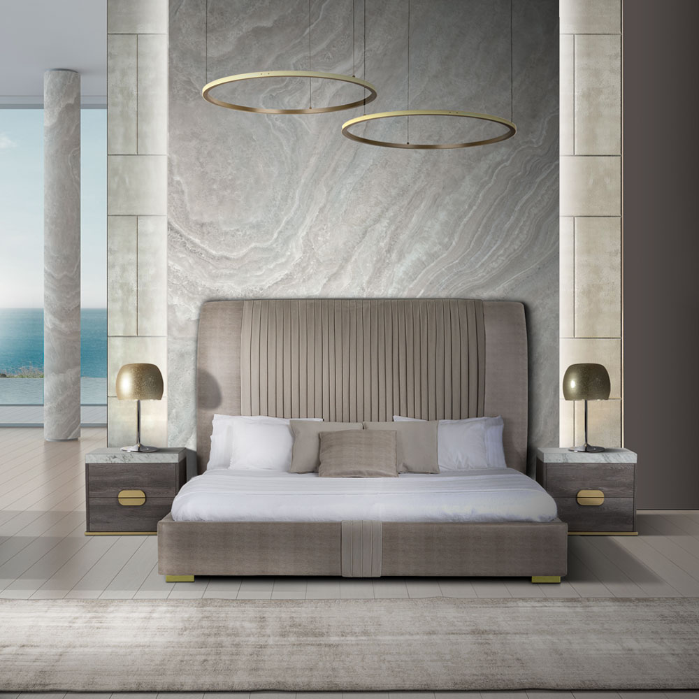 contemporary beds, Luxury Italian Pleat Design Upholstered Bed