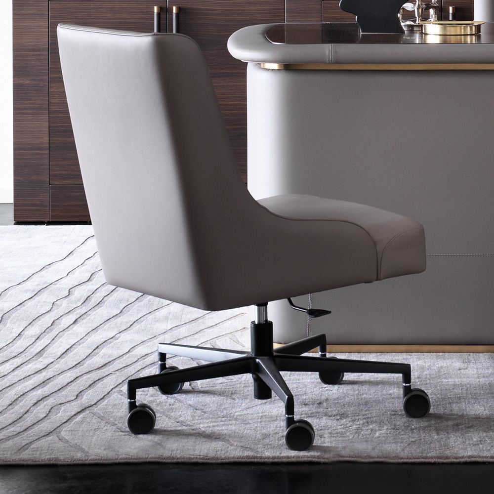Modern Italian Designer Leather And Walnut Veneer Desk
