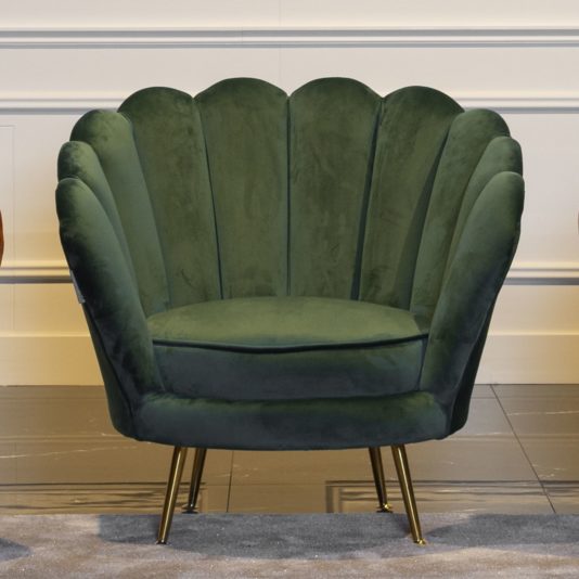 Scalloped Edge Green Velvet Occasional Chair
