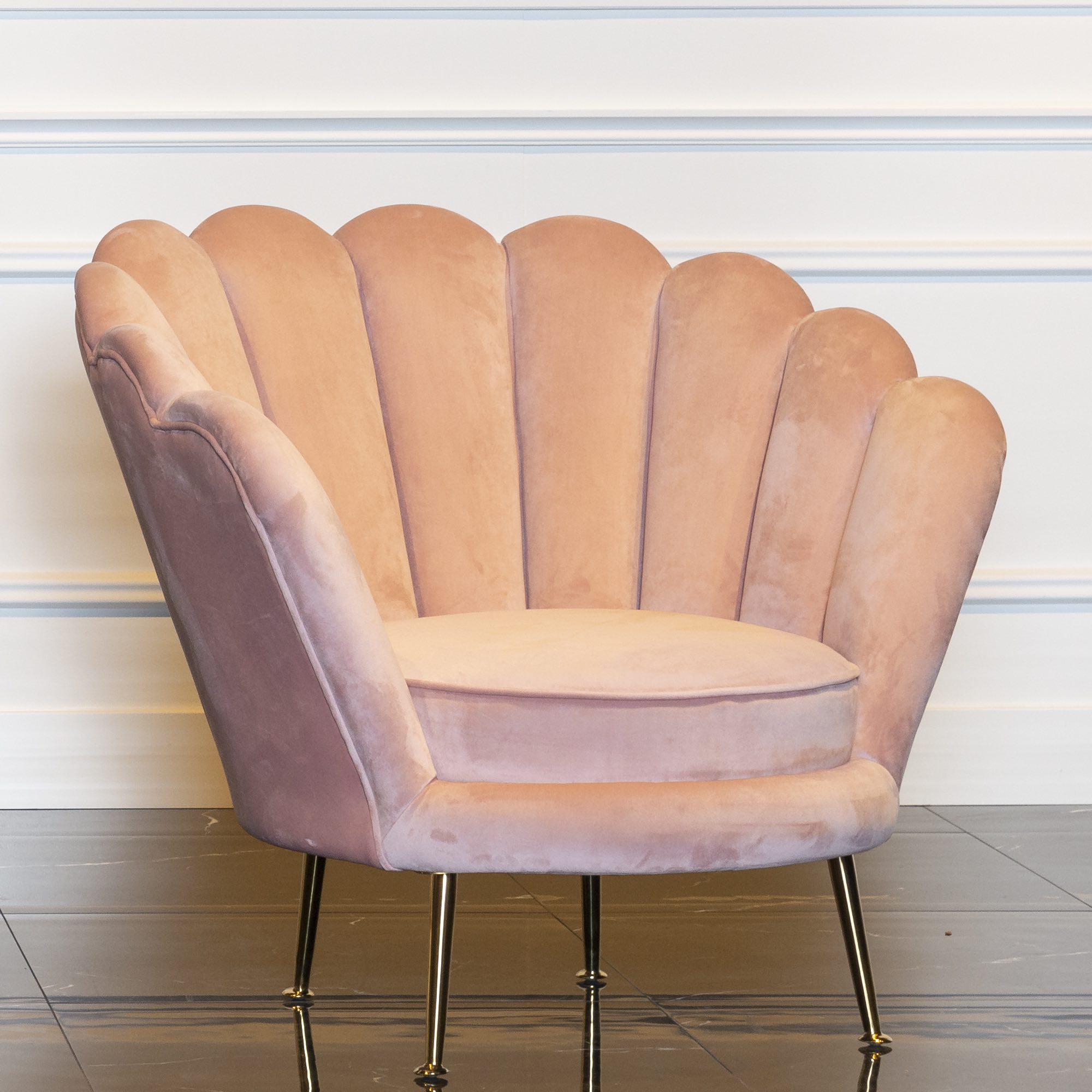 Scalloped Edge Pink Velvet Occasional Chair