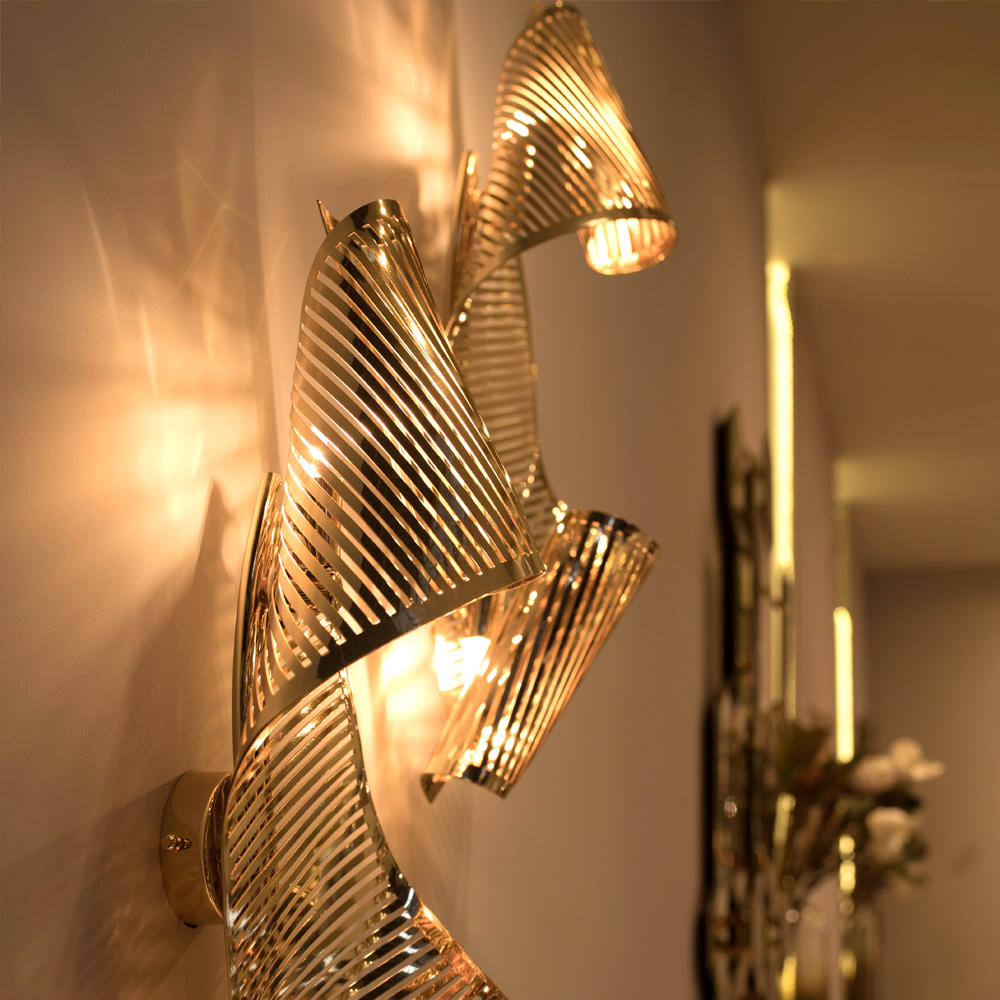 Contemporary Designer Twisted Gold Plated Wall Light