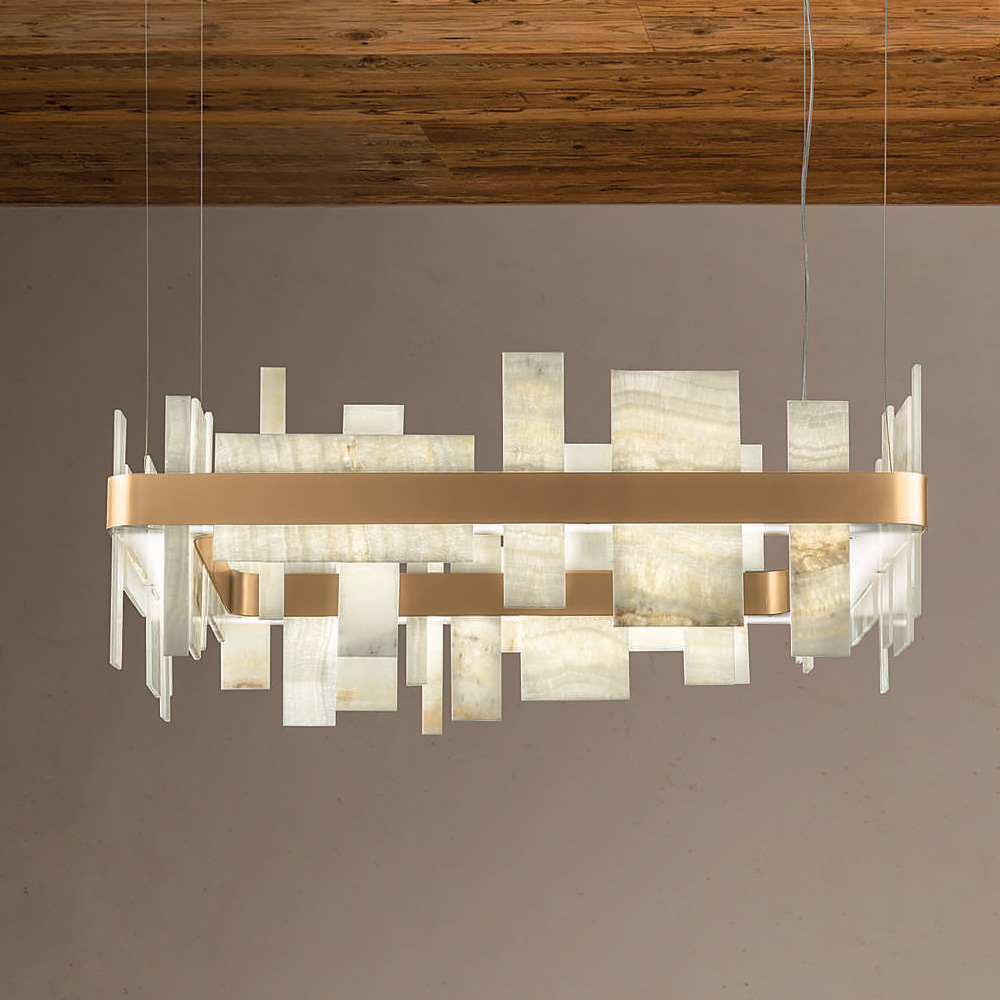 Contemporary Italian Natural Onyx Square Chandelier