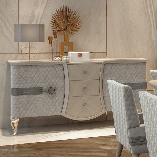 Designer Italian Quilted Buffet With Crystal Details