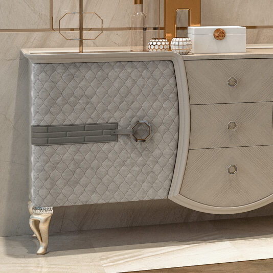 Designer Italian Quilted Buffet With Crystal Details Designer Italian Quilted Buffet With Crystal Details