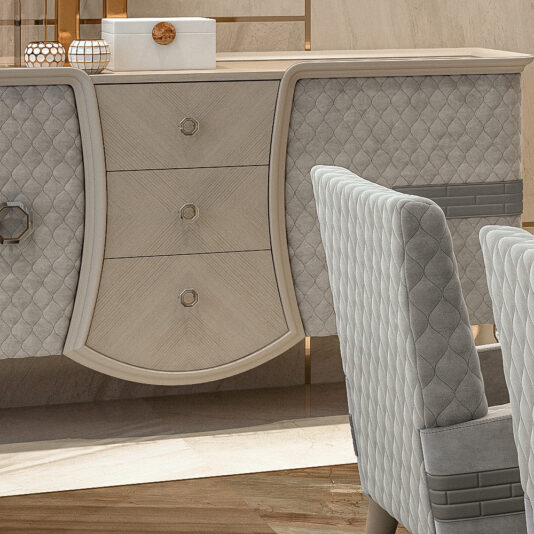 Designer Italian Quilted Buffet With Crystal Details Designer Italian Quilted Buffet With Crystal Details