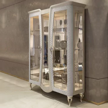 Designer Italian Quilted Display Cabinet With Crystal Details Designer Italian Quilted Display Cabinet With Crystal Details