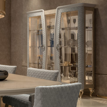 Designer Italian Quilted Display Cabinet With Crystal Details Designer Italian Quilted Display Cabinet With Crystal Details